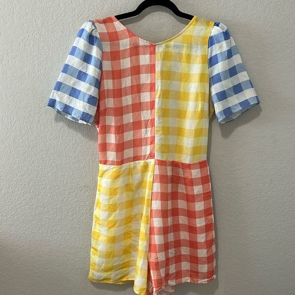 FARM RIO (by Anthropologie) Gingham Colorblock Contrast Romper, Size S - Picture 3 of 13